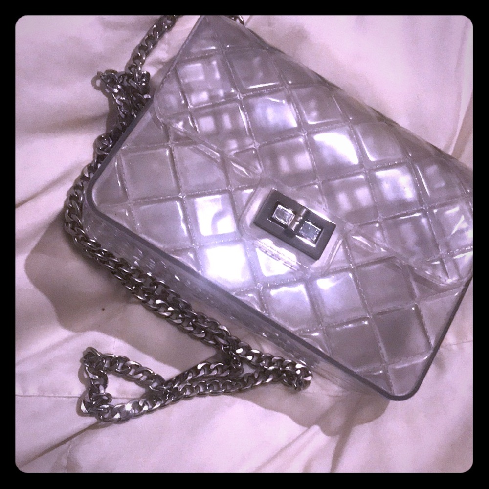 Clear silver cross body bag